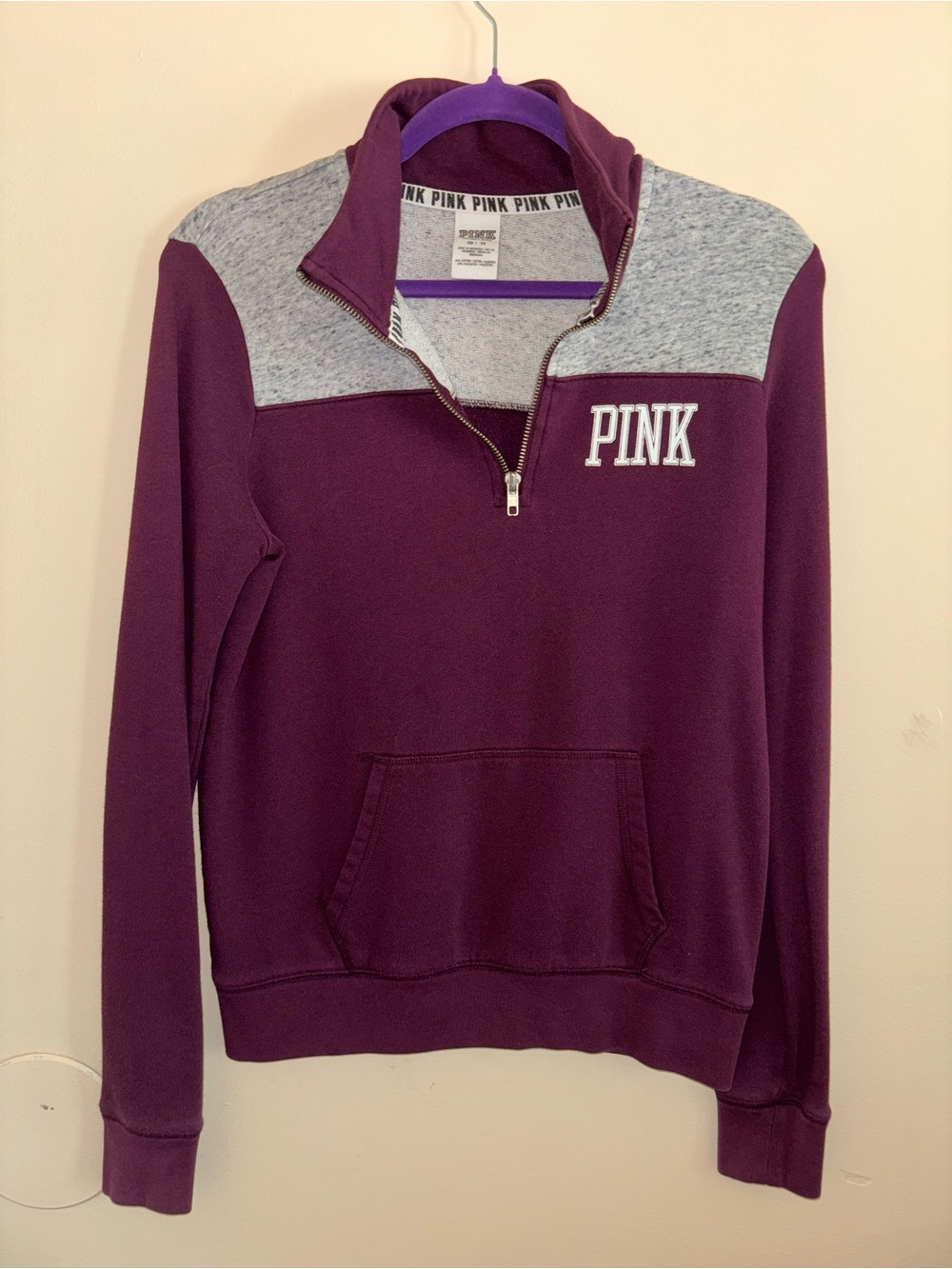 PINK Victoria's Secret Plum and Heather Grey Quarter-Zip Sweatshirt